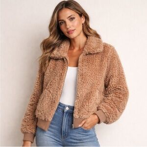 BB Dakota Faux Fur Teddy Bomber Jacket - Camel Tan - Women’s Size M